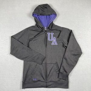 Under Armour Sweatshirt Womens Medium Gray Purple Full Zip Hoodie Outdoor Casual